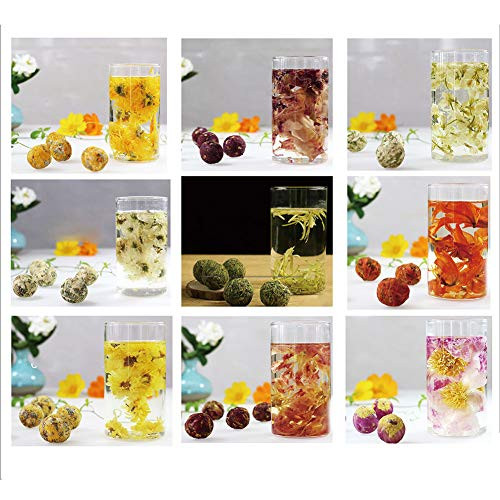 Organic Blooming Flower Tea Balls Kit Natural Herbal Blooming Tea Gift Set Handmade Press Art Teas Ball- 10 Different Flovors Pure Flowering Tea Variety Pack with Tea Needle Free