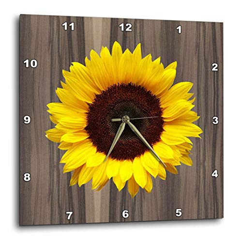 3dRose DPP_181827_1 Wood Image with Sunflower Wall Clock, 10 by 10"