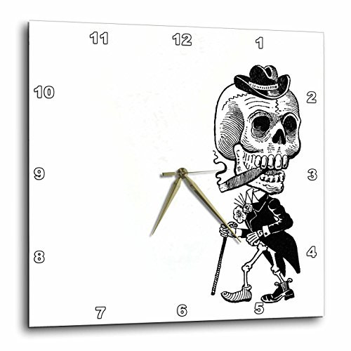 3dRose DPP_186744_1 Skeleton with Cane Wall Clock, 10 x 10