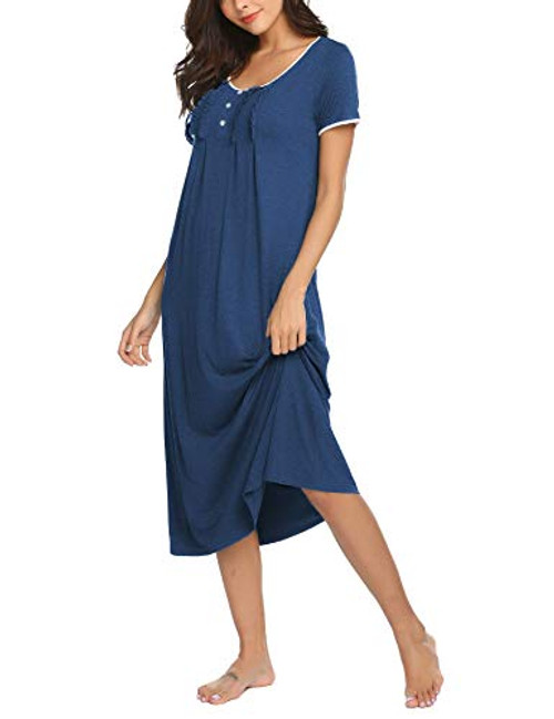 Hotouch Women s Nightgown Loungewear Short Sleeve Night Sleep Shirt Soft Sleepwear