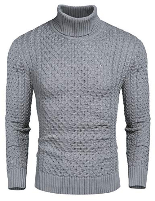 COOFANDY Men s Slim Fit Turtleneck Sweater Casual Knitted Twisted Pullover Solid Sweaters  Gray  XX_Large