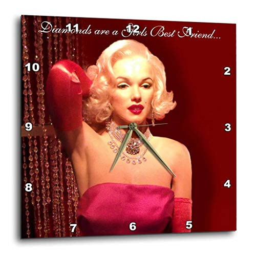 3dRose DPP_160151_1 Marilyn Monroe, The Original Material Girl Marilyn Monroe States Diamonds are a Girls Best Friend Wall Clock, 10 by 10"
