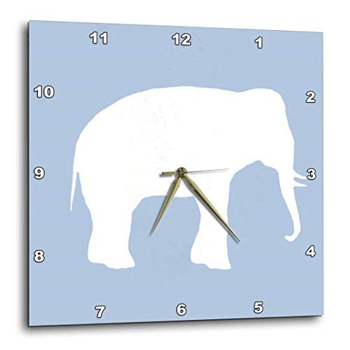 3dRose dpp_164910_1 Blue Elephant Silhouette. White Wildlife. Modern Pastel Wild Animal-Wall Clock, 10 by 10-Inch