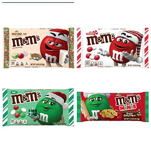 M and MS Seasonal Variety Pack - 4 Bags - 35.08 Ounces - Mint Milk Chocolate M and Ms - White Chocolate Peppermint M and Ms - White Chocolate Sugar Cookie M and Ms - Milk Chocolate M and Ms Minis - Bulk Holiday Bundle