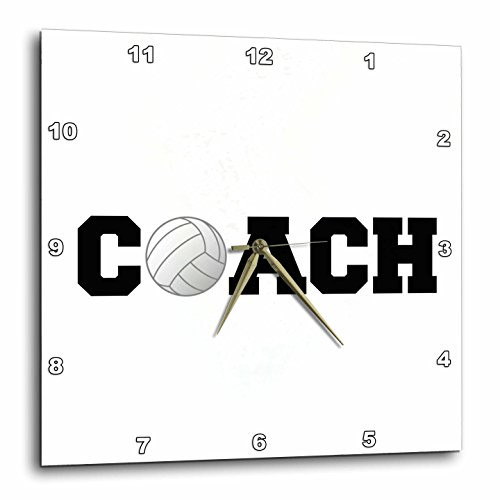 3dRose DPP_192410_1 Coach, Black Letters with Volleyball on White Background Wall Clock, 10 by 10-Inch