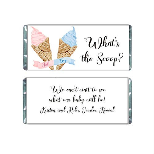 Ice Cream Personalized Candy Bar Wrappers for Chocolate  What s the Scoop Gender Reveal  pack of 20