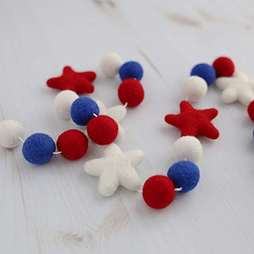 4th of July felt ball garland  Independence Day decor  Star Spangled  Star felt ball garland  6 foot felt ball garland  2cm felt balls