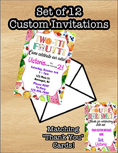 Set of 12 Twotti Frutti Birthday Invitation  Tutti Frutti  Two-tti Frutti  Fruity  2nd Birthday  FREE envelopes  Thank You Card