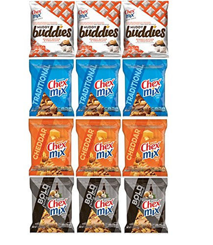 Chex Mix Brand Snacks Variety 12 Pack - Assortment Featuring Muddy Buddies  Traditional  Cheddar  and  Bold Party Mix 1.75oz Bags 12 Bags Total