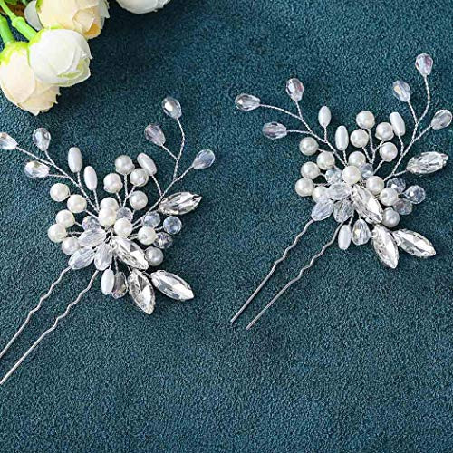 Unicra Wedding Hair Pins Pearl Hairpins Hair Set Crystal Jewelry Decorative Bridal Hair Accessories Pack of 2  Silver