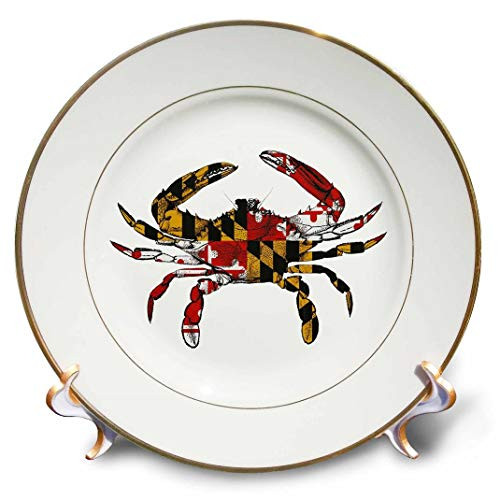 3dRose cp_193242_1 Maryl & Crab Flag Porcelain Plate, 8"