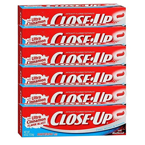 Close-Up Toothpaste  Whitening Gel  Anticavity Fluoride with Ultra Cinnamon Blast - 24 Oz - 6 Pack x 4 Oz Each