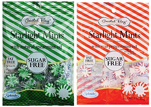 Coastal Bay Confections 1 3 oz. Each Sugar Free Bag Starlight Mints With Natural Spearmint Oil and Starlight Mints with Real Peppermint Oil Holiday Green and Red Candy Variety Mix Coastal Bay Confections 1 3 oz. Each Sugar Free Bag Starlight Mints With Natural Spearmint Oil and Starlight Mints with Real Peppermint Oil Holiday Green and Red Candy Variety Mix