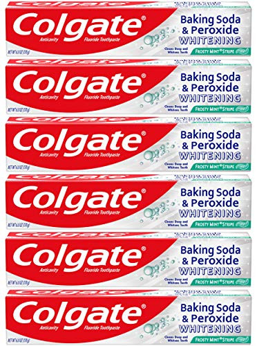 Colgate Peroxide and Baking Soda Toothpaste with Fluoride for Teeth Whitening and Stain Removal  Frosty Mint  6 Ounce  Pack of 6   36 Ounce