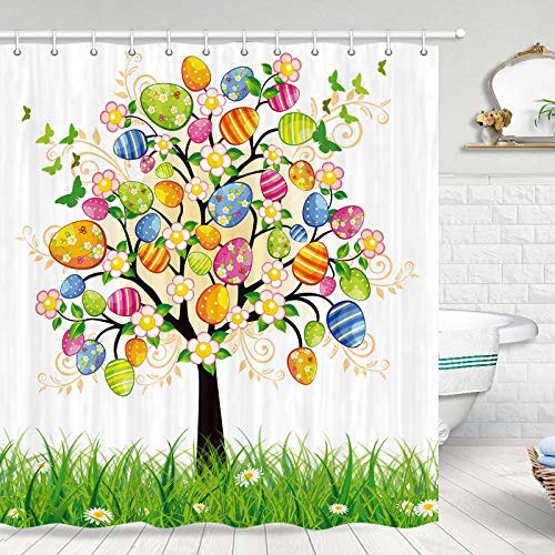 Easter Eggs Shower Curtain Colorful Easter Eggs on Flowering Tree with Butterfly for Spring Festival Happy Easter Shower Curtain Fabric Shower Curtain Hooks Include 70 in Easter Eggs Shower Curtain Colorful Easter Eggs on Flowering Tree with Butterfly for Spring Festival Happy Easter Shower Curtain Fabric Shower Curtain Hooks Include 70 in