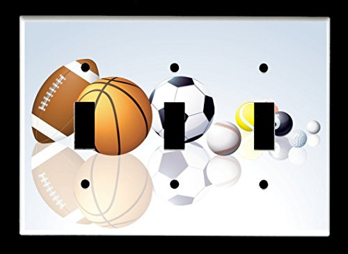 Triple Toggle  3-toggle  Light Switch Plate Cover - Sports Recreation - Sport Balls