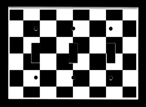 Triple Toggle  3-toggle  Light Switch Plate Cover - Racing Race Cars - Black and White Checkered Checkers