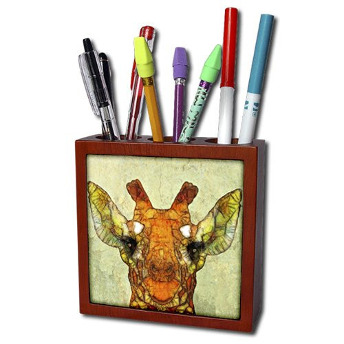 3dRose ph_201606_1 Abstract Giraffe Funny Giraffe Tile Pen Holder, 5"