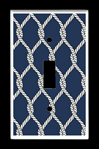 Single Toggle  1-toggle  Light Switch Plate Cover - Nautical - Nautical Rope on Blue Background