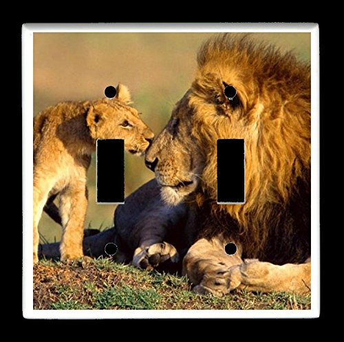 Double Toggle  2-toggle  Light Switch Plate Cover - African Wildlife Safari Animals - Lions
