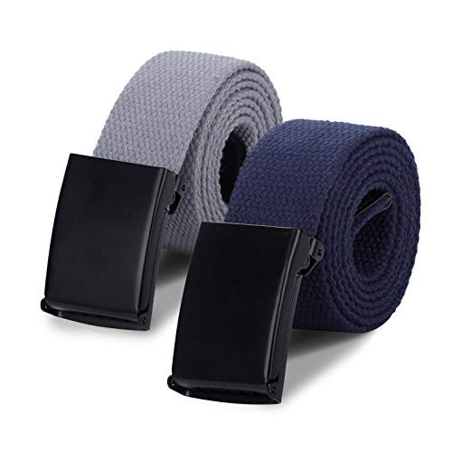 AWAYTR Boys Canvas Web Belts - 2PCS School Uniform Cotton Belt Adjustable in four Sizes  Suitable for Girls?90cm Gray Navy blue