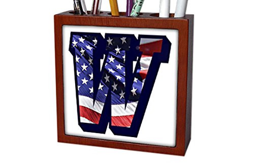 3dRose ph_172704_1 American Flag W Tile Pen Holder, 5"