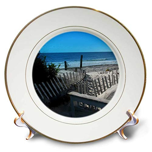3dRose cp_27256_1 Beach Path Ocean Sand Dunes Waves Blue Porcelain Plate, 8"