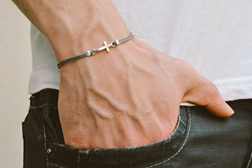 Cross bracelet for men groomsmen gift men s bracelet with a silver cross pendant gray cord gift for him christian catholic jewelry Cross bracelet for men groomsmen gift men s bracelet with a silver cross pendant gray cord gift for him christian catholic jewelry
