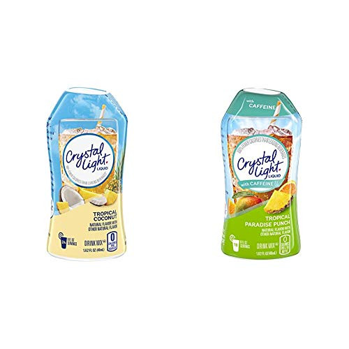 Crystal Light Liquid Tropical Coconut Drink Mix  1.62 oz Bottle   and  Liquid Tropical Paradise Punch Energy Drink Mix with Caffeine  1.62 oz Bottle