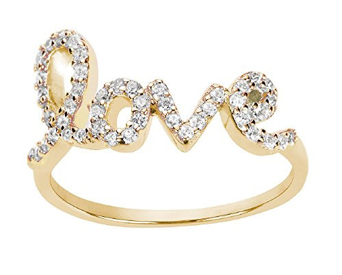 CloseoutWarehouse Cubic Zirconia Love in Script Ring Yellow Gold-Tone Plated Sterling Silver Size 8