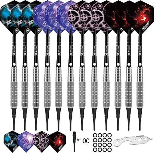 CyeeLife Professional Soft tip Darts Set 16 Gram Fat Aluminum Shafts Plus100 Extra Plastic Tips Plus16 Flights 4 Designs  PlusDart Tool Plastic Darts tip Set for Electronic Dart Board-Sliver