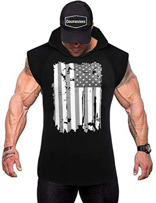 Daupanzees Men Workout Shirt Sleeveless Hoodie Cotton Tank Top Gym Clothes Cool Tank Tops for Men Muscle Shirts Monochrome