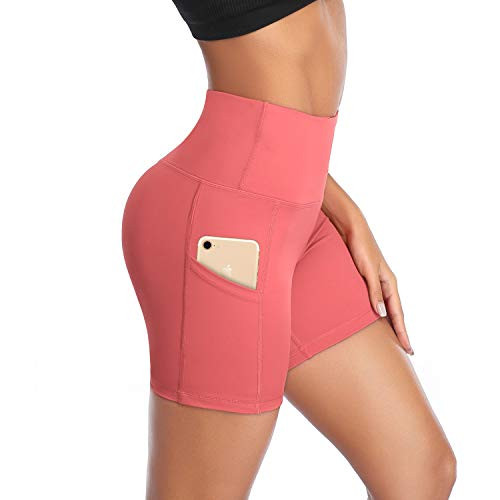 DAYOUNG Women Yoga Shorts High Waist Tummy Control Workout Biker Running Athletic Compression Short with Pockets Y27-Pink-M DAYOUNG Women Yoga Shorts High Waist Tummy Control Workout Biker Running Athletic Compression Short with Pockets Y27-Pink-M