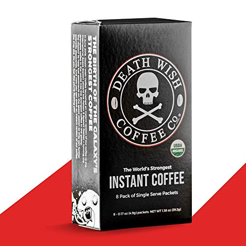DEATH WISH COFFEE Instant Coffee Sticks 8 packs of single-serve packets 4.9 g 300mg of Caffeine The World s Strongest Coffee USDA Certified Organic DEATH WISH COFFEE Instant Coffee Sticks 8 packs of single-serve packets 4.9 g 300mg of Caffeine The World s Strongest Coffee USDA Certified Organic