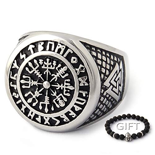 ENXICO Vegvisir The Viking Runic Compass Ring with Rune Circle and Double Valknut Symbol 316L Stainless Steel Norse Scandinavian Viking Jewelry  12