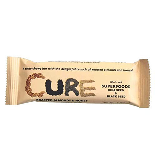Cure bars    Case of 6 Packs    Roasted Almonds  and  Honey    34g 1.20oz     Pack of 06 Bars