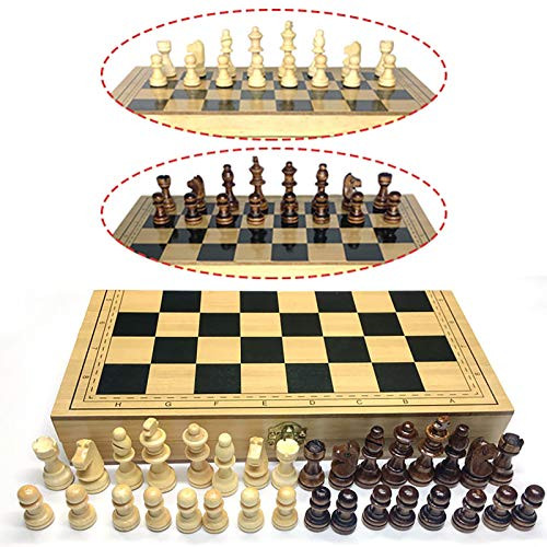 Cotonie Chess Set Inlaid Wooden Chess Set   and  Storage Box - Folding Board  Handmade Portable Travel Chess Board Game Sets with Game Pieces Storage Slots - Beginner Chess Set for Kids and Adults