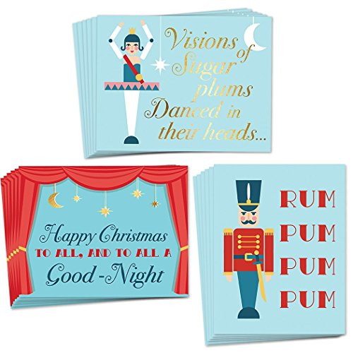 24 Nutcracker Greeting Cards  3 Assorted Designs for Merry Christmas  and  Happy Holiday Greetings  Set of Envelopes Included  Elegant Mixed Boxed Notecard Box Variety Pack  Excellent Value by Digibuddha