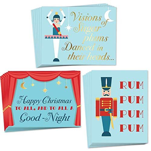 48 Nutcracker Greeting Cards  3 Assorted Designs for Merry Christmas  and  Happy Holiday Greetings  Set of Envelopes Included  Elegant Mixed Boxed Notecard Box Variety Pack  Excellent Value by Digibuddha