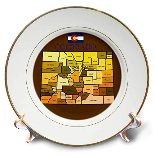 3dRose cp_172013_1 Map and Flag of The State of Colorado with All Counties Colored Porcelain Plate, 8"