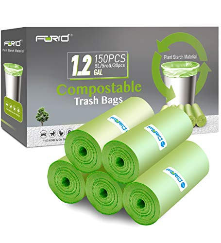 Compostable Trash Bags - FORID 1.2 Gallon Small Garbage Bags 150 Count Mini Strong Trash Can Liners 5 Liter Unscented Wastebasket Bags for Kitchen Bathroom Office Home Garbage Can  5 Rolls Green
