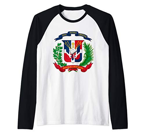 Coat of Arms Republica Dominicana Bandera Dominican Flag Raglan Baseball Tee