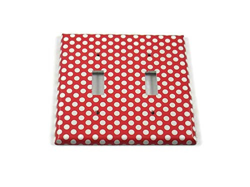 Double Toggle Light Switch Cover Polka Dots Red and White  163D