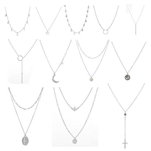 12 Pcs Dainty Choker Necklace for Women Adjustable Handmade Dainty Sliver Choker Necklace Set Star Necklace