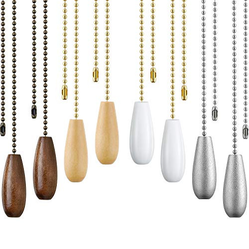 8 Pieces Ceiling Fan Pull Chains Wooden Pendant Pull Chain Extension for Ceiling Light Lamp Fan Chain  Walnut Color  White  Silver  Wood Color