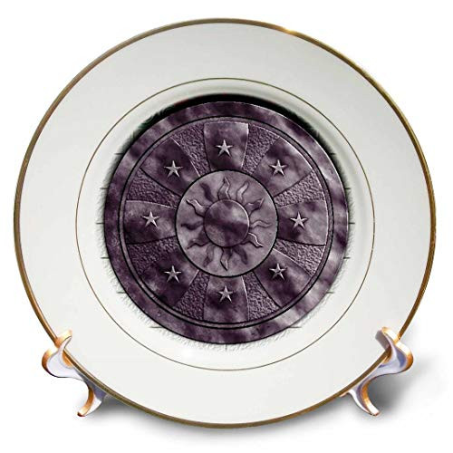3dRose cp_167094_1 Astrological Shield with Wall Background and Decorations Porcelain Plate, 8"