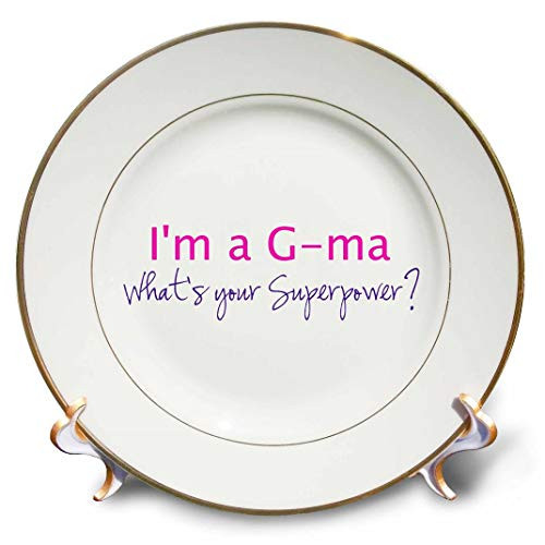 3dRose cp_193733_1 Im a G-Ma Whats Your Superpower Hot Pink Funny Gift for Grandma Porcelain Plate, 8"