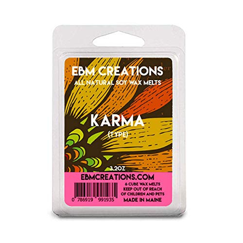 Karma  Type  - Scented All Natural Soy Wax Melts - 6 Cube Clamshell 3.2oz Highly Scented