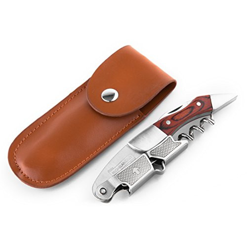 MICHELANGELO Professional Waiters Corkscrew With Rosewood Handle & Bonus Leather Holster, Wine Keys, 3-in-1 Double Hinged Waiters Corkscrew Wine Bottle Opener With Foil Cutter & Beer Bottle Opener