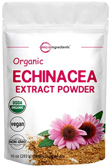 Micro Ingredients Organic Echinacea Extract Powder  10 Ounce  Pure Echinacea Supplement  Strongly Support Immune System and Boosts Immune Function  Non-GMO and Vegan Friendly